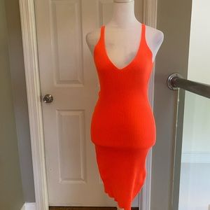 Neon Coral Bodycon Ribbed Sweater Dress NWT sz M